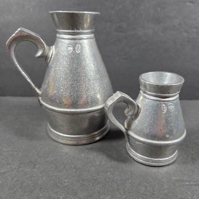 Vintage Wilton Pewter Mini Pitcher Pair USA Tavern Measure Jugs Rustic Decor Bar