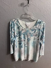 Alfred Dunner Women White Blue Bling Pullover top Size Large