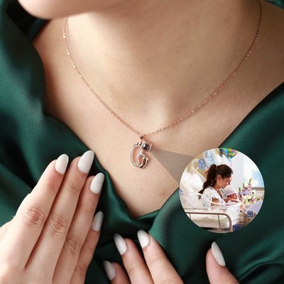Personalized Newborn Footprint Photo Projection Necklace Gift for New Mom Friend
