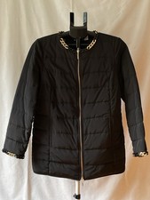 Chico's Black Quilted Zip Up Lightweight Jacket with Metallic Chain Sz 1 Poly
