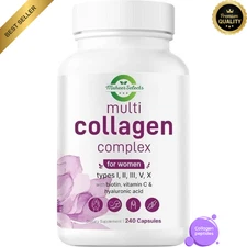 Multi Collagen Complex Types I II III V X + Biotin & Hyaluronic Acid | 240 Cap
