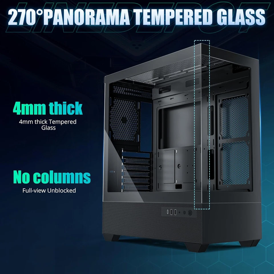 Gaming PC Case, Type-C ATX Computer Case with 6 PWM ARGB Fans Pre-Installed, Ful - Image 3 of 4