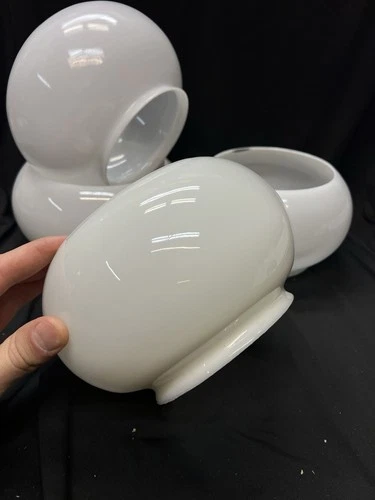 Match Set Of 4 White Antique Fishbowl Gas Shades. Milk Glass 5In Fitter. #224