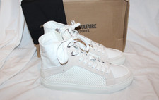 ZADIG  VOLTAIRE Zv1747 High Flash Keith Croc Blanc Leather Sneakers sz 41 458