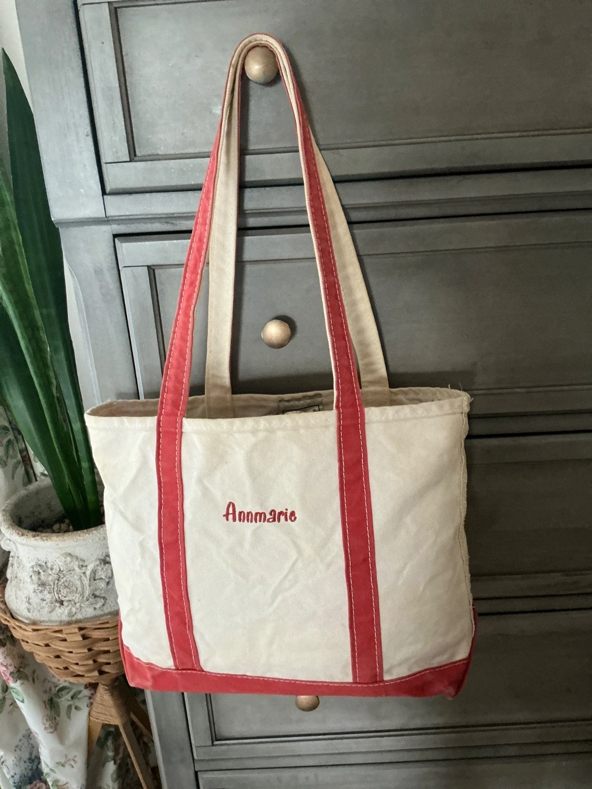 Vintage 90’s LL Bean Boat and Tote Canvas Bag Medium Embroidered “ Annmarie”