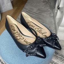 Sam Edelman Women s Black Studded Raisa Pointed Toe Slip On Leather Flats 6