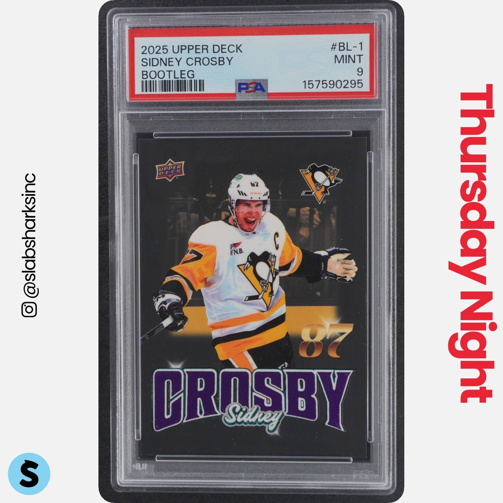 2025 UPPER DECK SERIES 1 #BL-1 SIDNEY CROSBY BOOTLEG SSP PSA 9 view 1