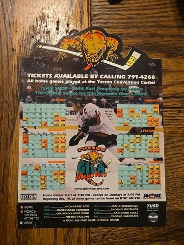 Vintage Tucson Gila Monsters Hockey WCHL Defunct Team 1999 Schedule Magnet