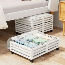 Bamboo Under Bed Storage Containers- Underbed Organizer with Wheels Large