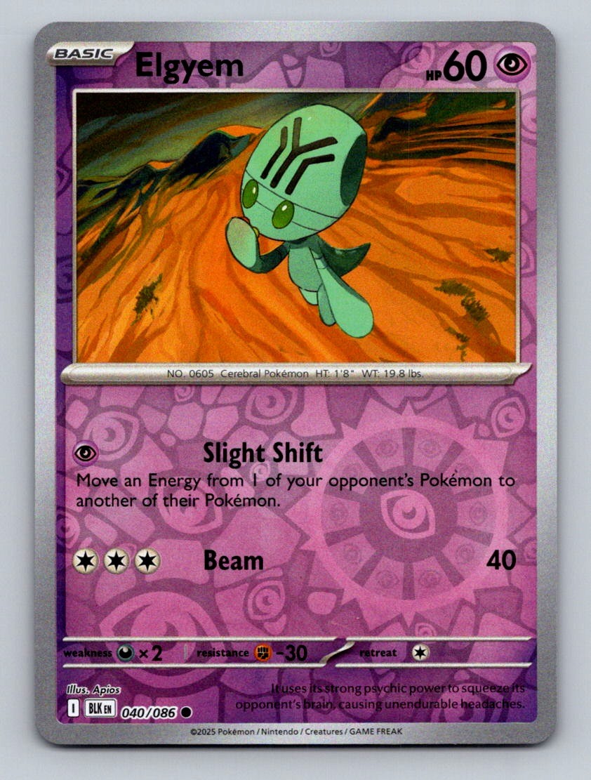 Elgyem 040/086 Common Black Bolt Pokemon Reverse Holo Near Mint