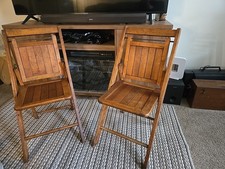 Vintage 1950s Solid Wood Slat Back & Seat Fol...
