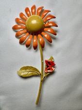 Vintage Orange Yellow Metal Enamel Daisy Flower Floral Brooch Pin 4.25  Spring