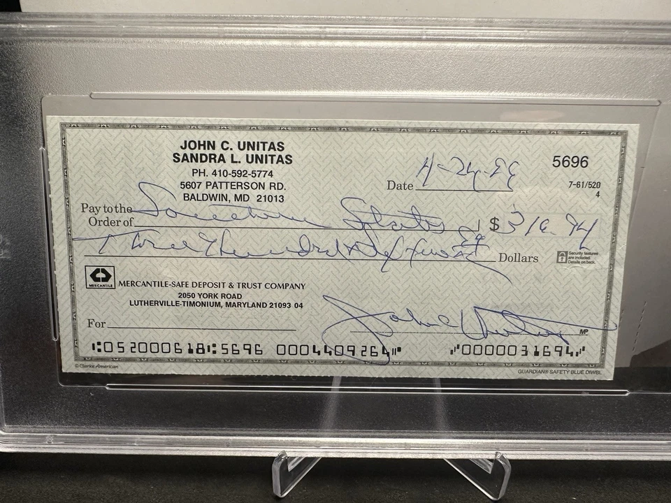 JOHNNY UNITAS Signed Personal Check-HALL OF FAME-BALTIMORE COLTS-PSA 9 Auto - Image 2 of 4