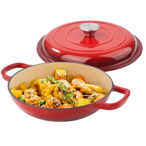Forno Olandese in Ghisa Bassa Smaltata 3 Quart con Coperchio, Doppio Manico Dutch Po...