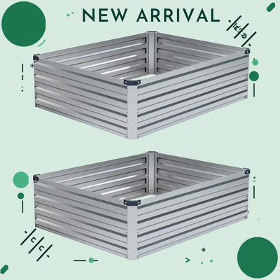 NEW 4x3x1FT Galvanized Raised Garden Bed 2 Pack Metal Planter Silver