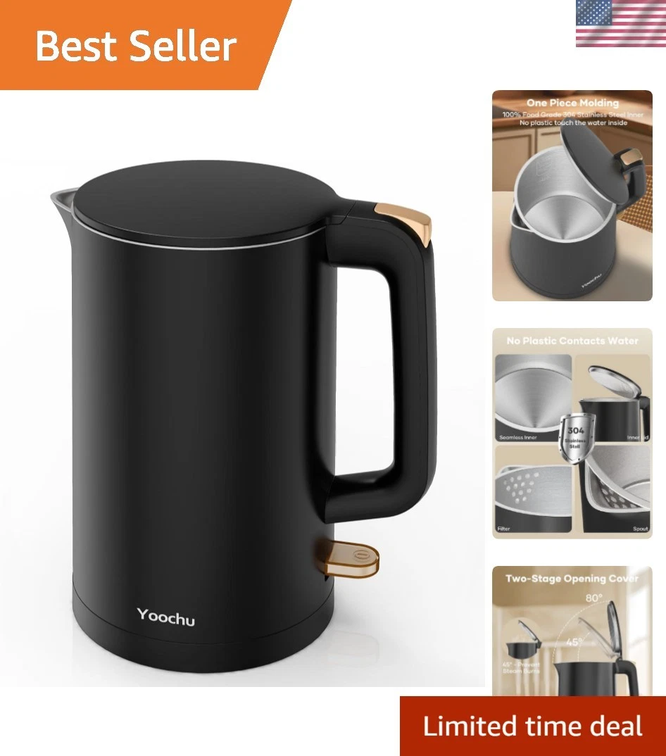 Electric Kettle, Double Wall 1.7L Stainless Steel Cool Touch, Water Boiler & ...