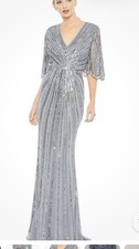 Mac Duggal 93583 Sequined V Neck Cape Sleeve Gown -Size 18 Slate Blue