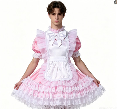 Pink Girl Satin Princess Dress Dress Sissy Prom Dress Maid Dress Can Be withLock