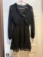 SHEIN Women's Ruffle V Neck Pom Pom Chiffon Dress