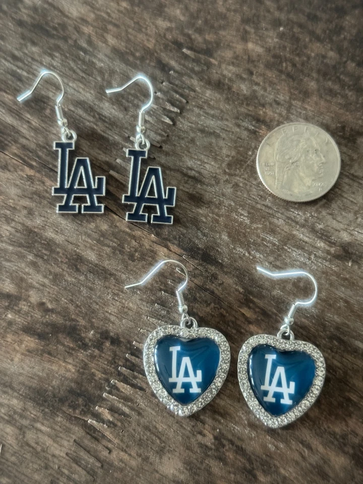 NUEVO PAQUETE DE DOS (2) PARES DE PENDIENTES COLGANTES MLB LA LOS ANGELES DODGERS BÉISBOL Foto 2 de 2