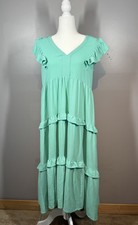 Umgee Plus Mint Green Tiered Cap Sleeve Maxi Length Dress Women's Size Small S