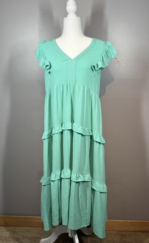Umgee Plus mintgrün Stufen Flügelärmel Maxikleid Damen Größe Small S - Bild 1 von 9