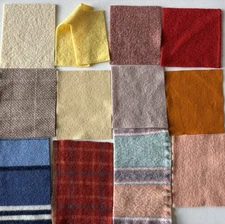 12 Pieces Felted 100% Wool Blanket Fabric Assorted Colors - 6" x 7" each