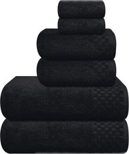 6 Piece Cotton Towel Set Black 2 Bath 28x55 Inch 2 Hand 16x24 2 Wash 12x12 Inch