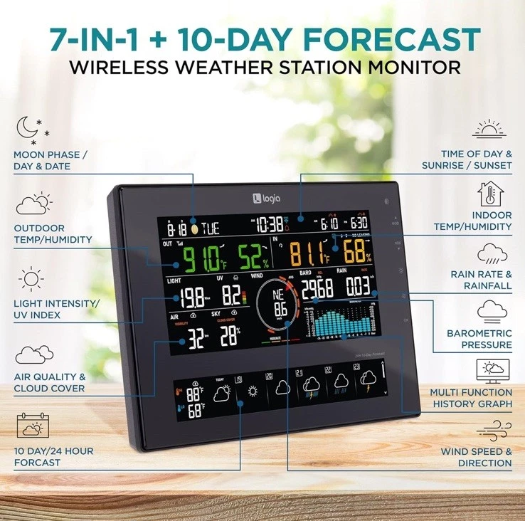 Logia 7-in-1 Wi-Fi Wireless Weather Station W/10-Day / 24-Hour Forecast (NEW) - Image 2 of 4