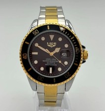 Montre Acier Quartz cadran Noir/Or 42 mm Résistante à l'eau