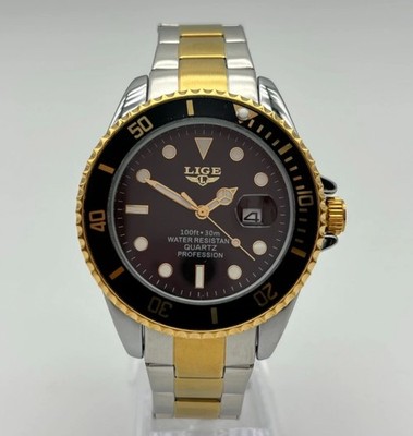 Uhr Stahl Quarz Zifferblatt Schwarz/Gold 42mm Wasserdicht mit Chronograph