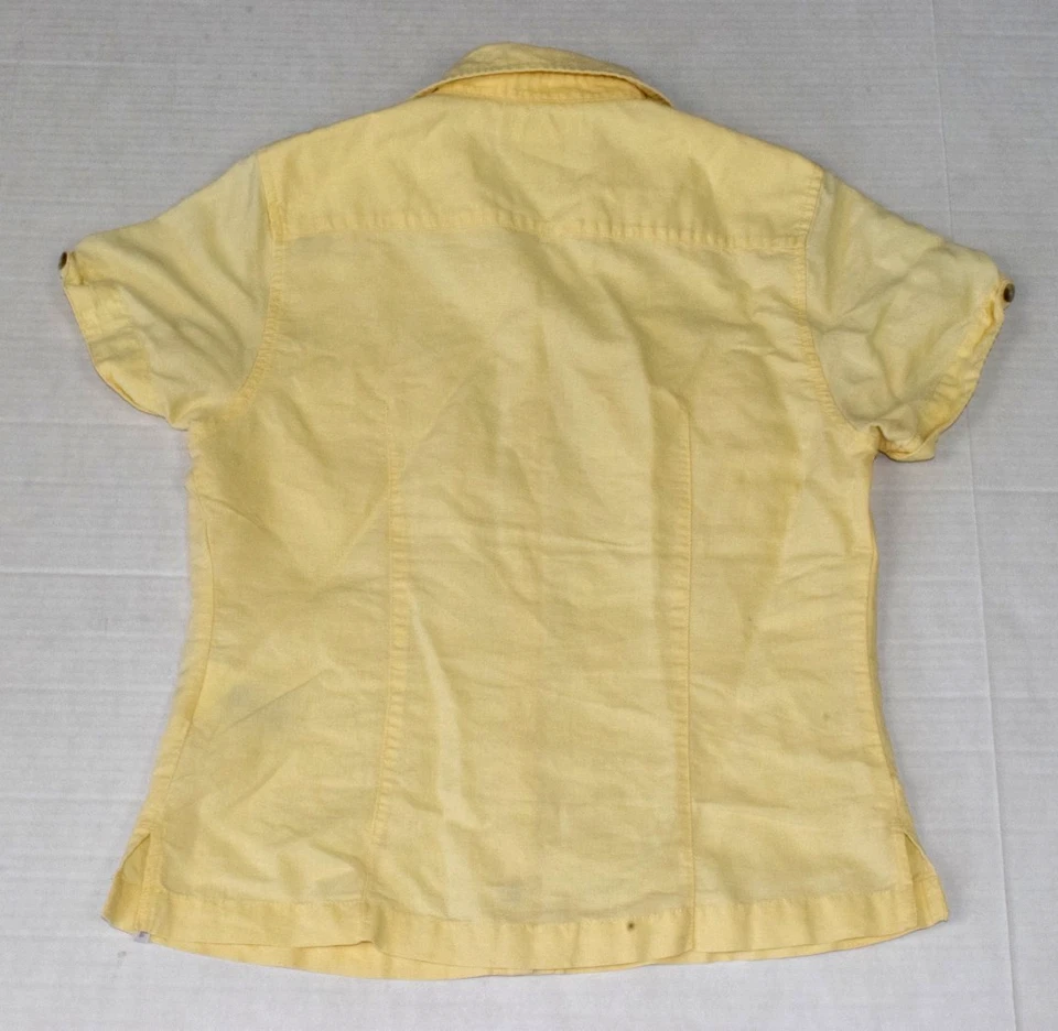 Camisa Top Columbia Vintage Talla S Años 90 Amarillo Limón Algodón Lino Abotonada Foto 2 de 4