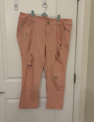 Soho Women s Cropped Boyfriend Jeans Pink Denim Distressed 5-Pocket