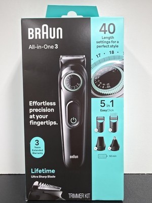 Braun All-in-One 3 Men's Electric Grooming Kit w/4 Attachment Heads NEW/SEALED