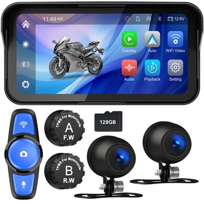 Motorcycle Dash Cam CarPlay GPS Navigation 6.25'' Waterproof TPMS