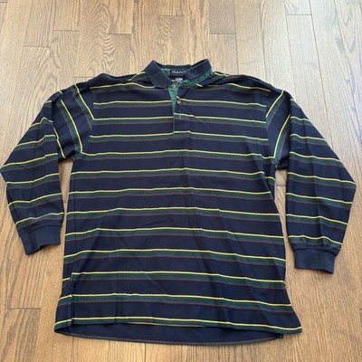 Vintage 90s Gant Rugby Shirt Striped Polo Blue Men s Large Y2K Skater Grunge 