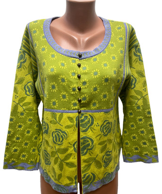 GUDRUN SJODEN Gr. M / L Strick Cardigan Blumen blau grün 3/4 Arm