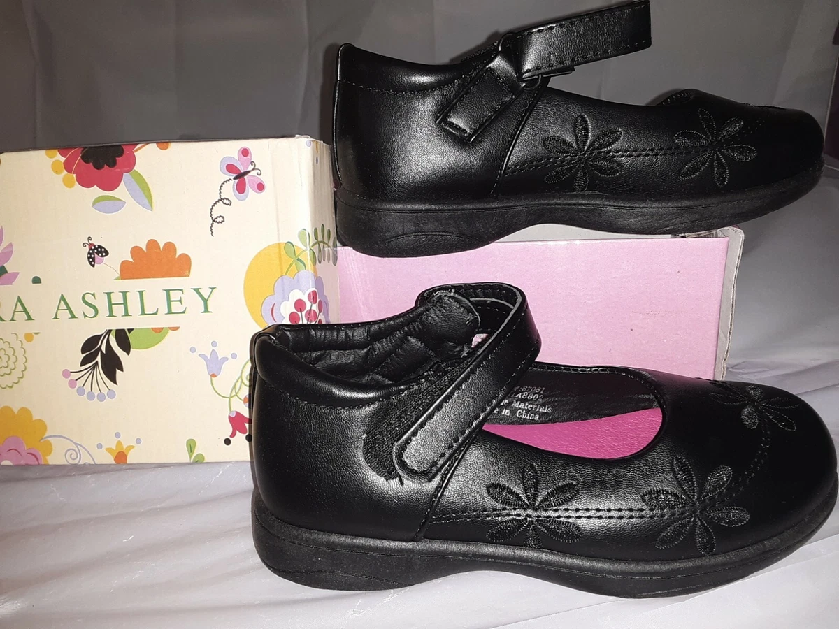 Laura Ashley Girls SIZE 6 Black School FLOWER Shoes w Memory Foam Insole 193