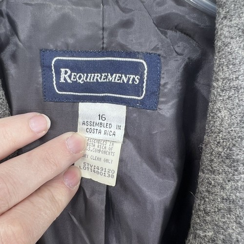 Vintage Requirements Blazer Womens 16 Gray Lined Wool Blend 2 Button Long Sleeve - Picture 5 of 9