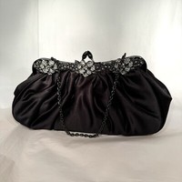 Women's Clutch Bag / Handbag - Black Satin Bag / Occasions / Weddings / Bridal