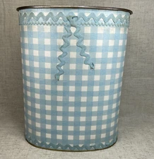 VTG MCM J.L.Clark Wastebasket Tin Trash Can Shabby Chic Cottage USA Gingham