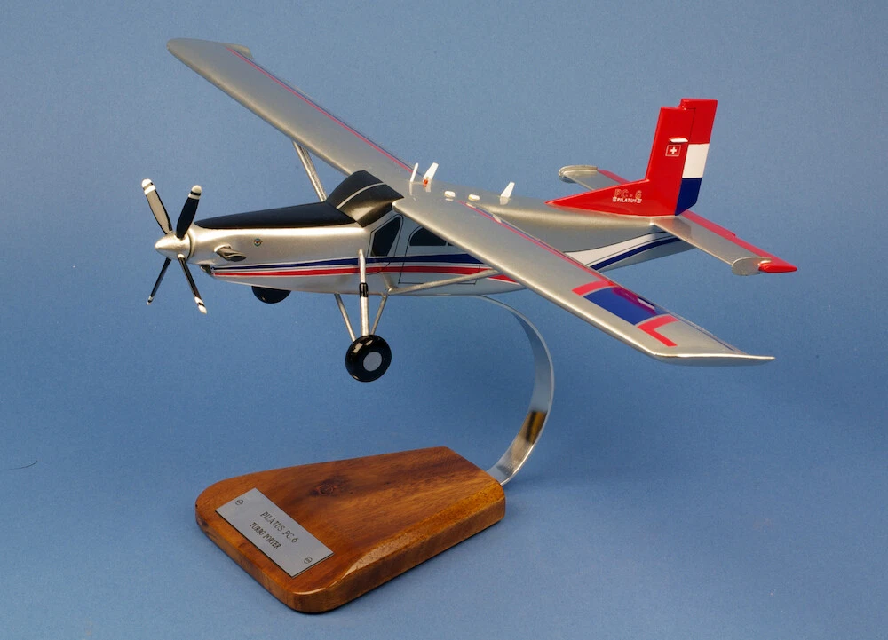 Pilatus PC 6 Turbo Porter Desk Display Private Wood Model Plane 1