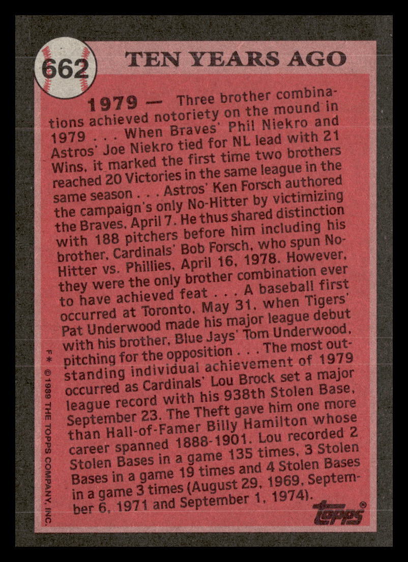 1989 Topps #662 Lou Brock St. Louis Cardinals Baseball Card | eBay