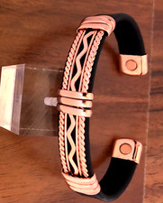 Solid Copper Leather Wrapped Magnetic Bracelet Men Women Energy Cuff Bangle L37