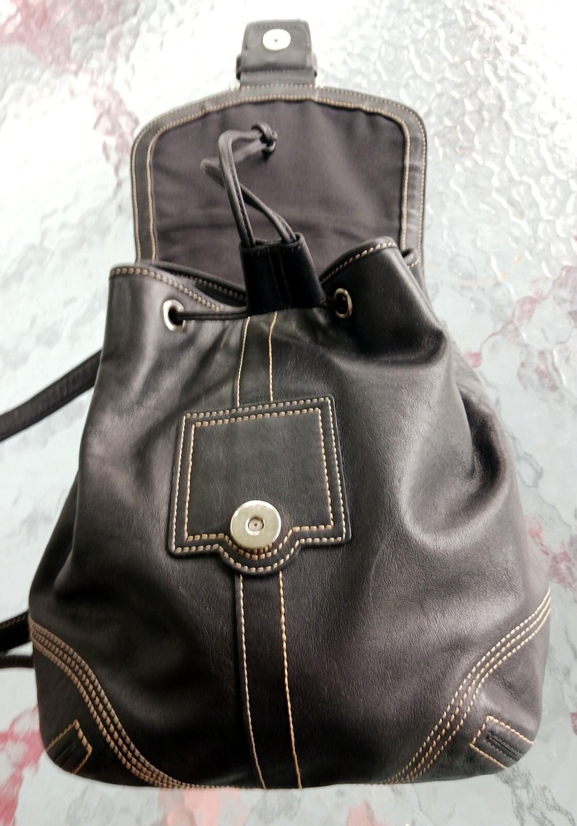 バッグ vintage coach old mini backpack leather Coach 3559 Small Vintage Soho Black Leather Trim Backpack W