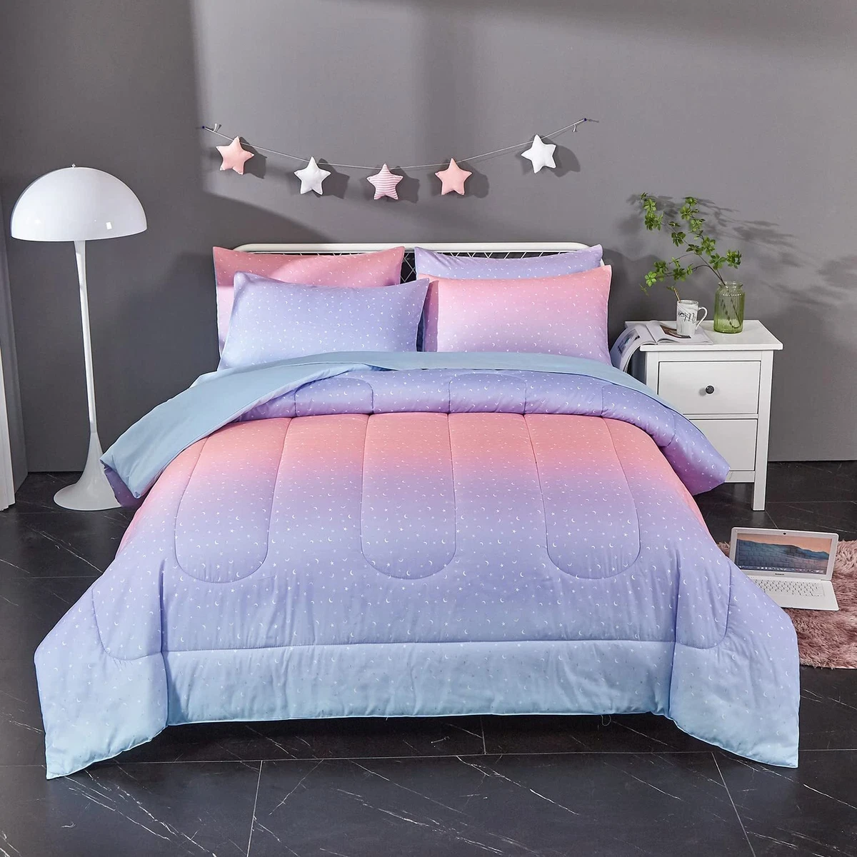 ALAOOKKA Rainbow Comforter Set for Teen Girls Women Twin Size 4