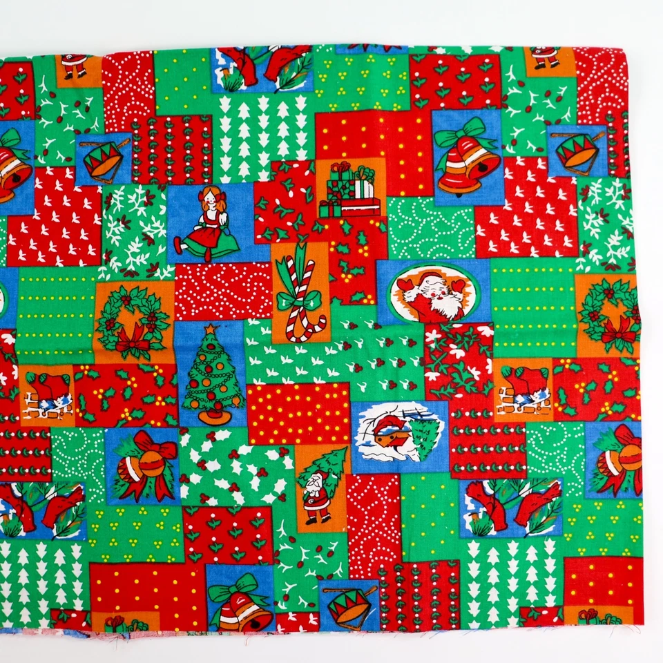 Vtg Cotton Fabric Christmas Novelty Santa Cheater Quilting Holiday Bows 60x32 - Image 3 of 4