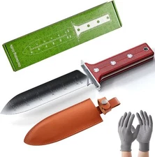 Hori Hori Garden Knife Stainless Weeding Digging + Leather Sheath + Gloves