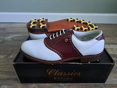 NEW Vintage Footjoy Classics Mens Golf Shoes 51714 WH/BURGUNDY 9.5