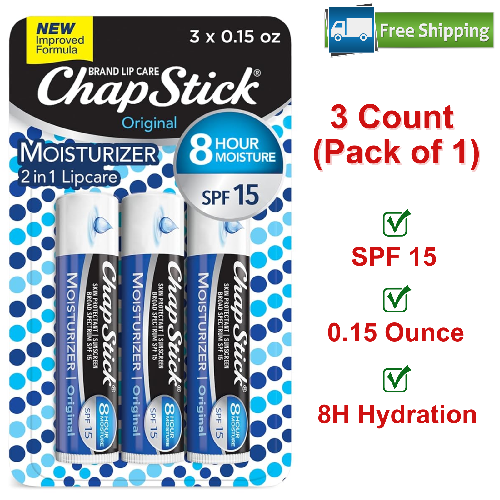 SPF 15 Moisturizing Lip Balm Tubes 3-Pack Skin Protectant-image